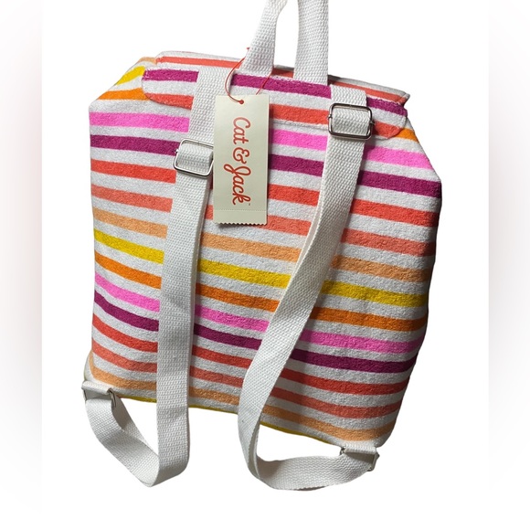 Boho Sunset Rainbow Striped Terrycloth Bucket Style Bag Backpack Rope Drawstring - Picture 6 of 13